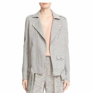 Theory Wool Cashmere Moto Biker Jacket In Melange Grey